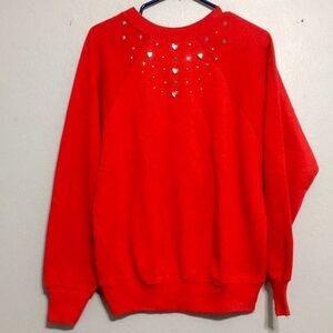 Vintage Red Crewneck Embellished Heart Gens Sweatshirt Size Large